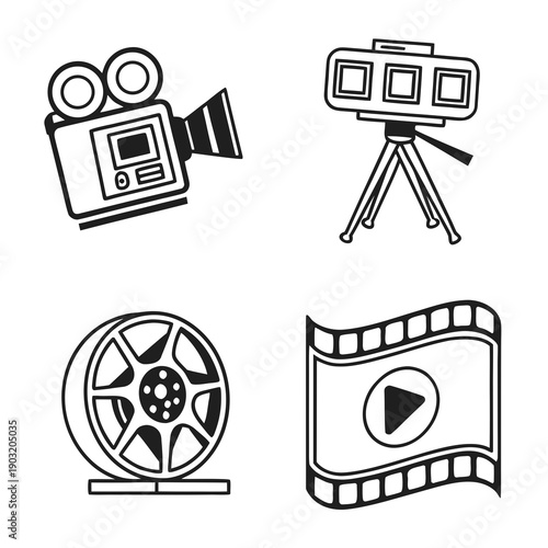 A collection of icons representing various aspects of the film industry and photography Vector