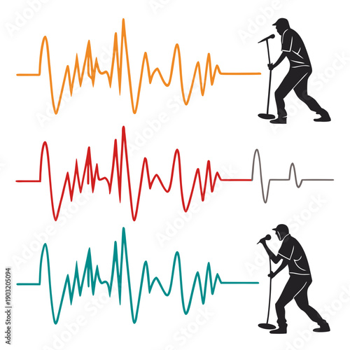 Person running with various heart rate and exercise intensity graphs Vector