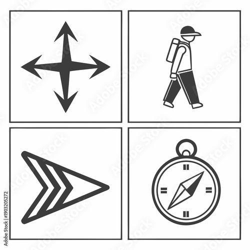 Directional symbols and compass for navigation and wayfinding Vector