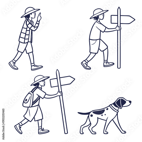 A diverse group of stick figure characters engaging in various activities and poses Vector