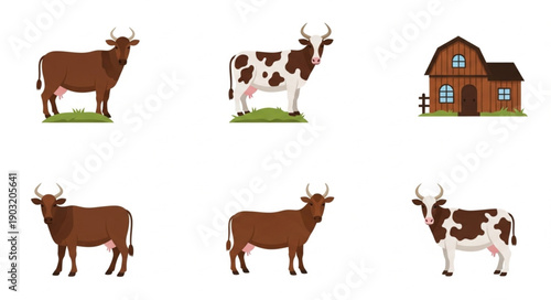 Collection of Farm Animals and Barn Illustration.