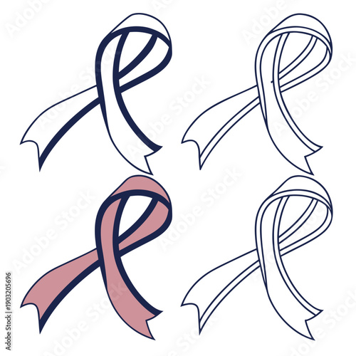 Four ribbons with different colors and patterns representing various causes and awareness campaigns Vector