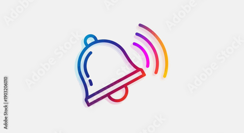 Dynamic gradient notification bell icon with vibrant sound waves for digital alerts and messages