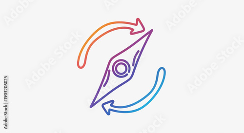 Vibrant gradient compass icon with revolving arrows representing navigation and refresh concepts