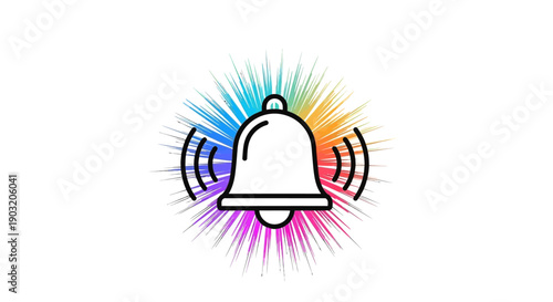 Vibrant ringing bell notification icon with an energetic multicolor burst symbolizing alert and