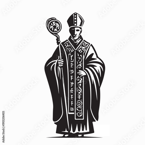 Religious Catholic Bishop in Traditional Vestments Vector Illustration on White Background
