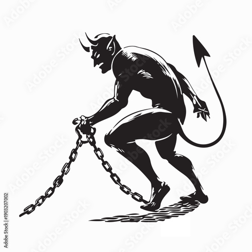 Powerful Demon Trapped in Chains Vector Illustration Dark Evil Horror Concept Art