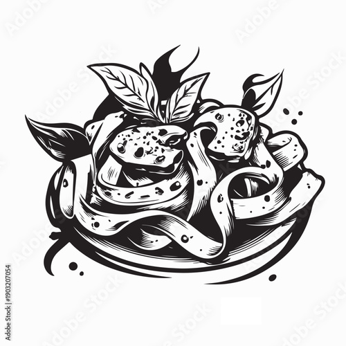 Delicious fresh tagliatelle pasta with basil pesto sauce image vector