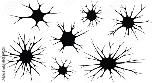 Neuron cell silhouettes on white background