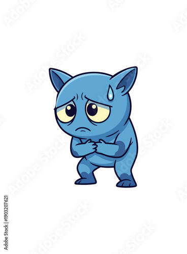 Cartoon creature with anxious expression isolated on black background