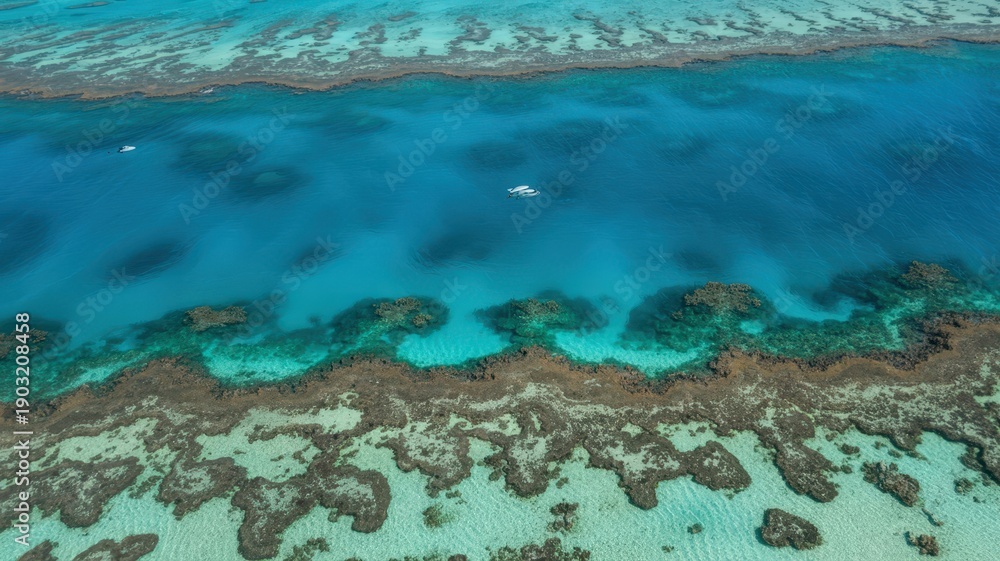 Fototapeta premium Aerial View of Vibrant Coral Reefs and Turquoise Waters.