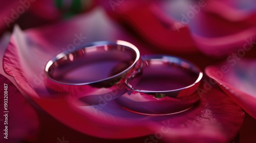 Wallpaper Mural Close-Up of Silver Wedding Rings Resting on Fresh Rose Petals with Soft Focus Lighting Torontodigital.ca