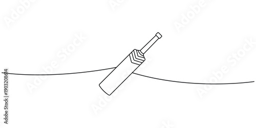 Minimalist, continuous line drawing of a cricket bat vector illustration