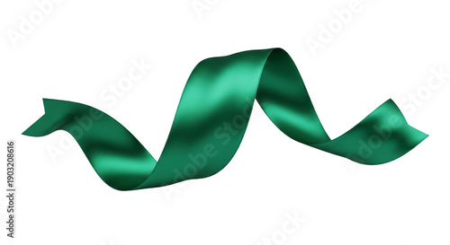 Green satin ribbon isolated on transparent background for decoration purposes