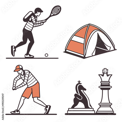 People engaging in various outdoor activities and sports. Vector