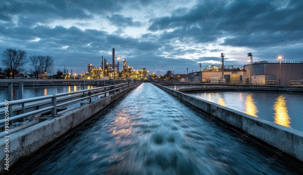custom made wallpaper toronto digitalVibrant photo of Wastewater Treatment Plant at Twilight with Flowing Water in Concrete Channels