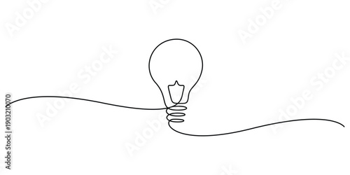 Continuous one-line drawing of a light bulb, minimalist symbol for ideas and creativity