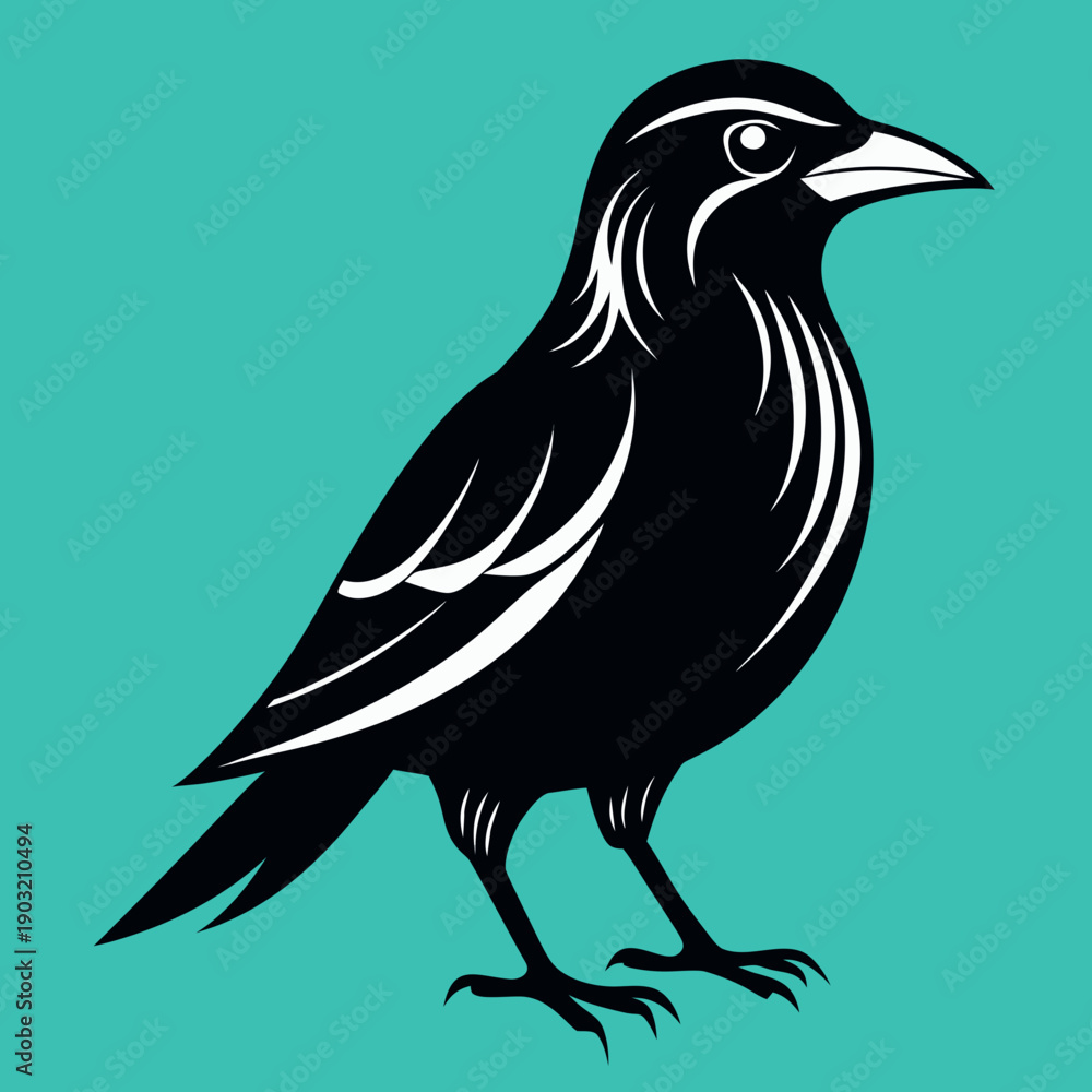 Obraz premium Black Crow Raven Bird Minimal Vector Illustration