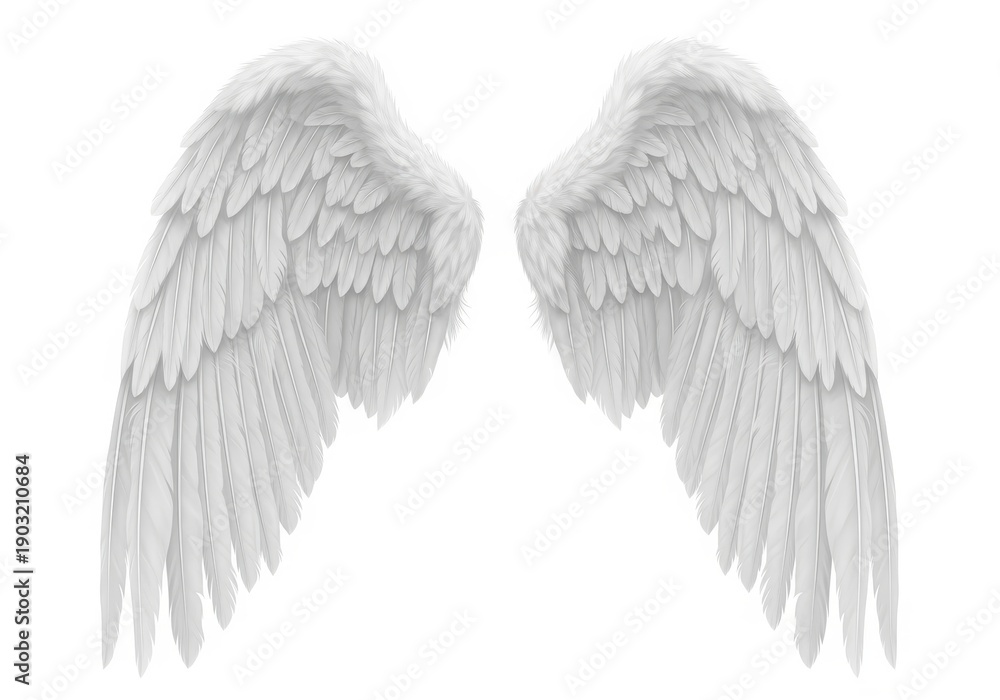 Fototapeta premium Pair of detailed white feathered appendages shown against a bright background