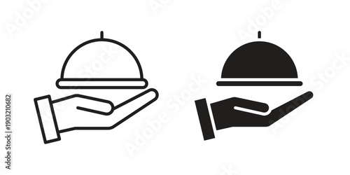 Hand holding tray icons for graphic design, logo, Web site, social media, UI, mobile app, vector illustration