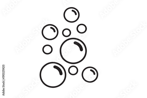 Floating soap bubbles outline vector illustration representing clean foam or water liquid on white