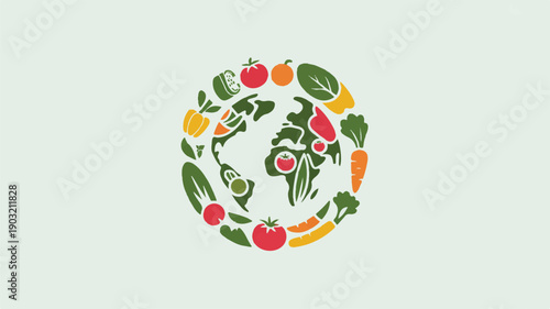 A circular logo design featuring a globe made of green leaves and vegetables (2)_traced