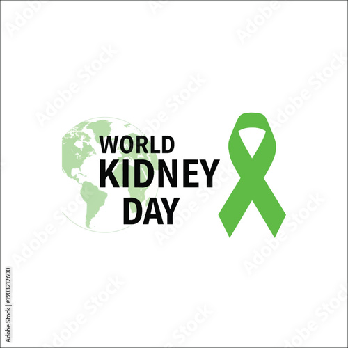 World kidney day awareness concept with green ribbon illustration
