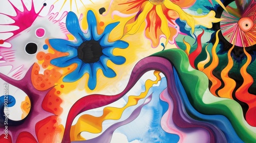 Vibrant Abstract Art with Colorful Swirls and Dynamic Shapes Capturing Energy and Creativity in a Modern Artwork Composition