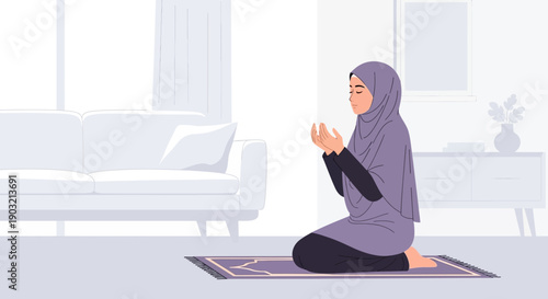 Muslim Woman Praying Namaz at Home