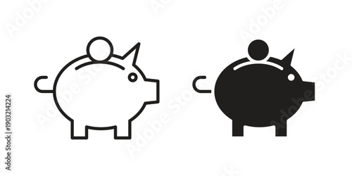 Piggy bank icons for graphic design, logo, Web site, social media, UI, mobile app, vector illustration