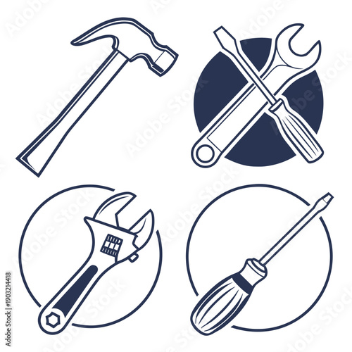 A collection of various tools commonly used in construction and repair work. Vector