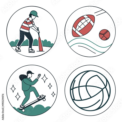 A collection of four icons representing various winter sports activities Vector