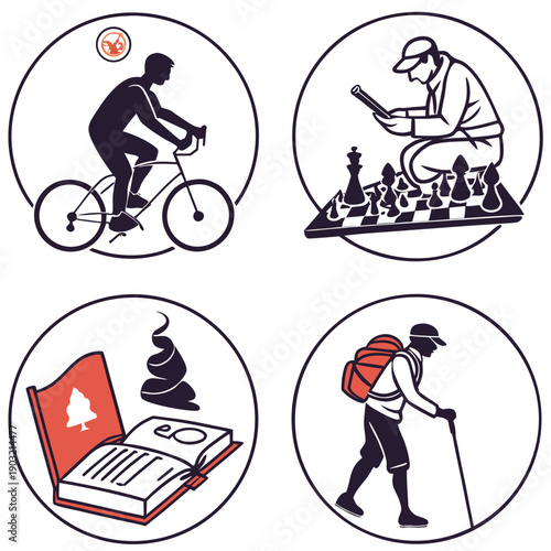 Illustrations of various activities and symbols representing different hobbies and interests Vector