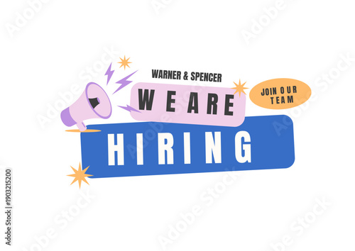Vibrant job recruitment ad with megaphone announcing team hiring