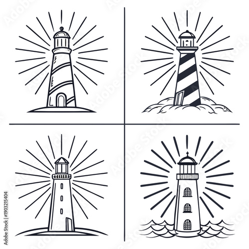 Four different types of wind turbines used for generating renewable energy. Vector