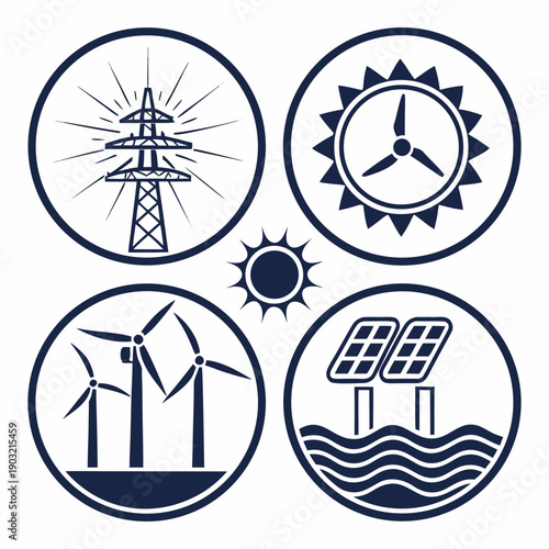 Four icons representing environmental sustainability and renewable energy sources Vector