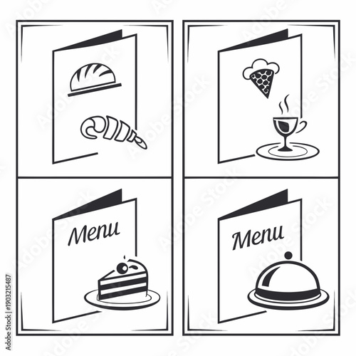 Four different types of food and drink on a table Vector