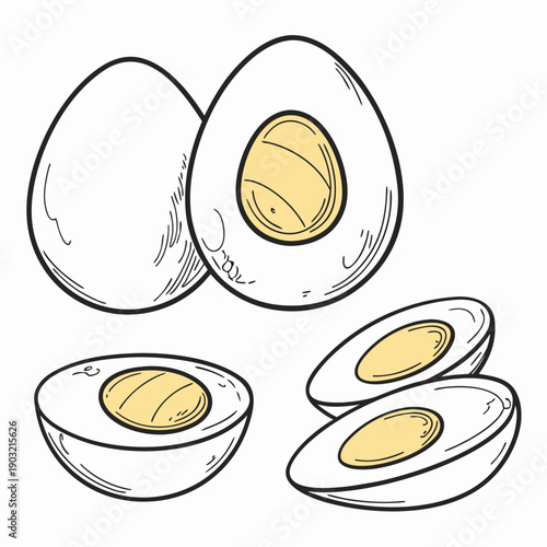 A detailed illustration showcasing the process of boiling and peeling eggs.