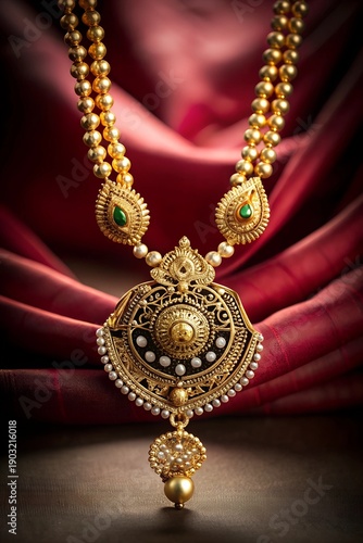 Creative Gold Mangal Sutra Jewellery Photoshoot with Creative Background and Single Flash Photography