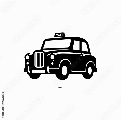Black Taxi Icon, Classic London Hackney Cab Silhouette
