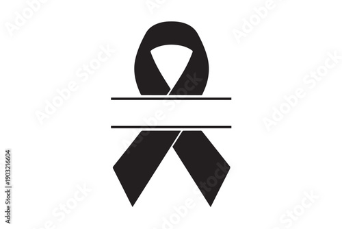 Black ribbon silhouette with space for text. Awareness ribbon symbol, folded bow shape, represents support or mourning, graphic.