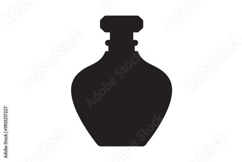 Black silhouette of vintage perfume bottle with elegant crystal stopper isolated on white background