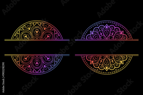 Set of frame in eastern tradition. Stylized with henna tattoos decorative pattern for decorating covers for book, notebook, casket, magazine, postcard and folder. Flower border in mehndi style.