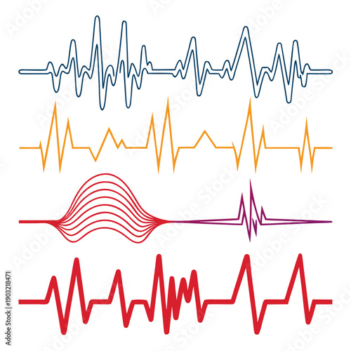 A visual representation of various sound wave patterns and frequencies. Vector