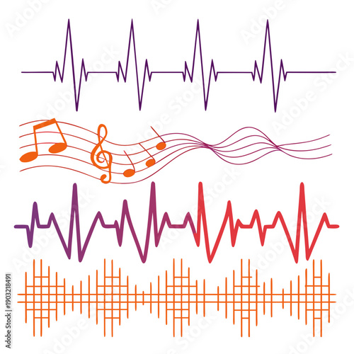 Abstract digital art showcasing a variety of wave patterns and color gradients Vector