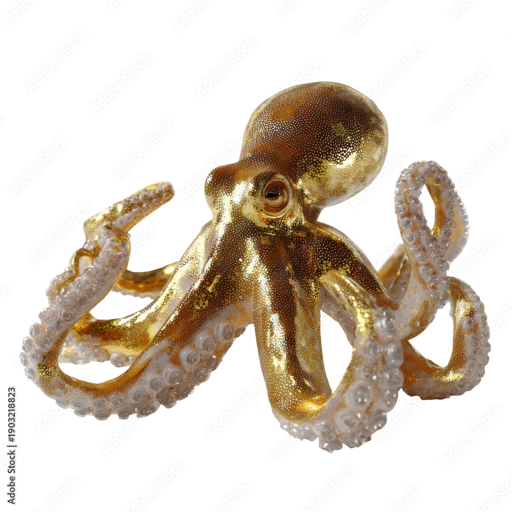 Fototapeta premium Golden octopus with detailed texture on black background