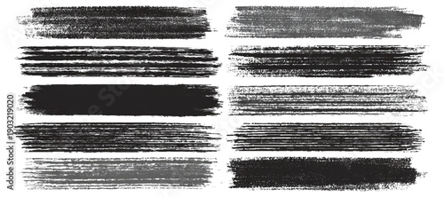 Vintage grunge abstract brush stroke set texture. artistic rough grunge brush strokes bundle and black splash stains creative sketch pattern design.