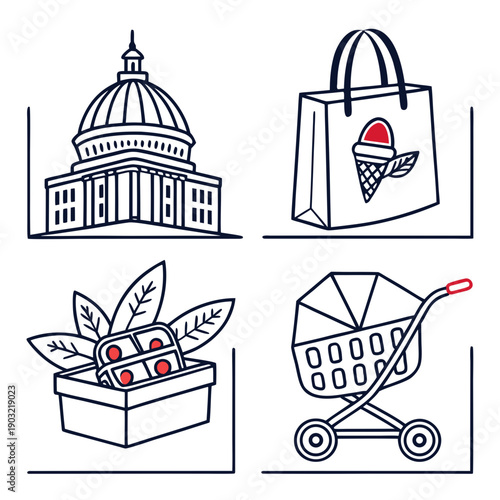 A creative illustration showcasing a variety of shopping and plant themes Vector