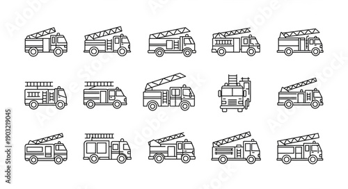 Collection of Fire Truck Illustrations in Various Styles.