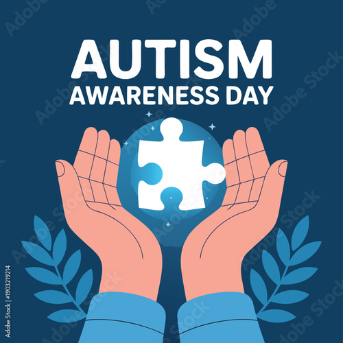 An illustration promoting autism awareness day featuring hands cradling a puzzle piece high quality professional detailed